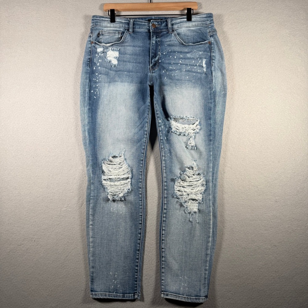 Judy Blue Boyfriend Fit Distressed Paint Splatter Jeans 14W Light Wash JB82169LT